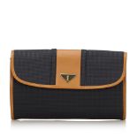 YSL Woven Flap Clutch Bag, this clutch bag features a PVC body with leather trim, a front flap