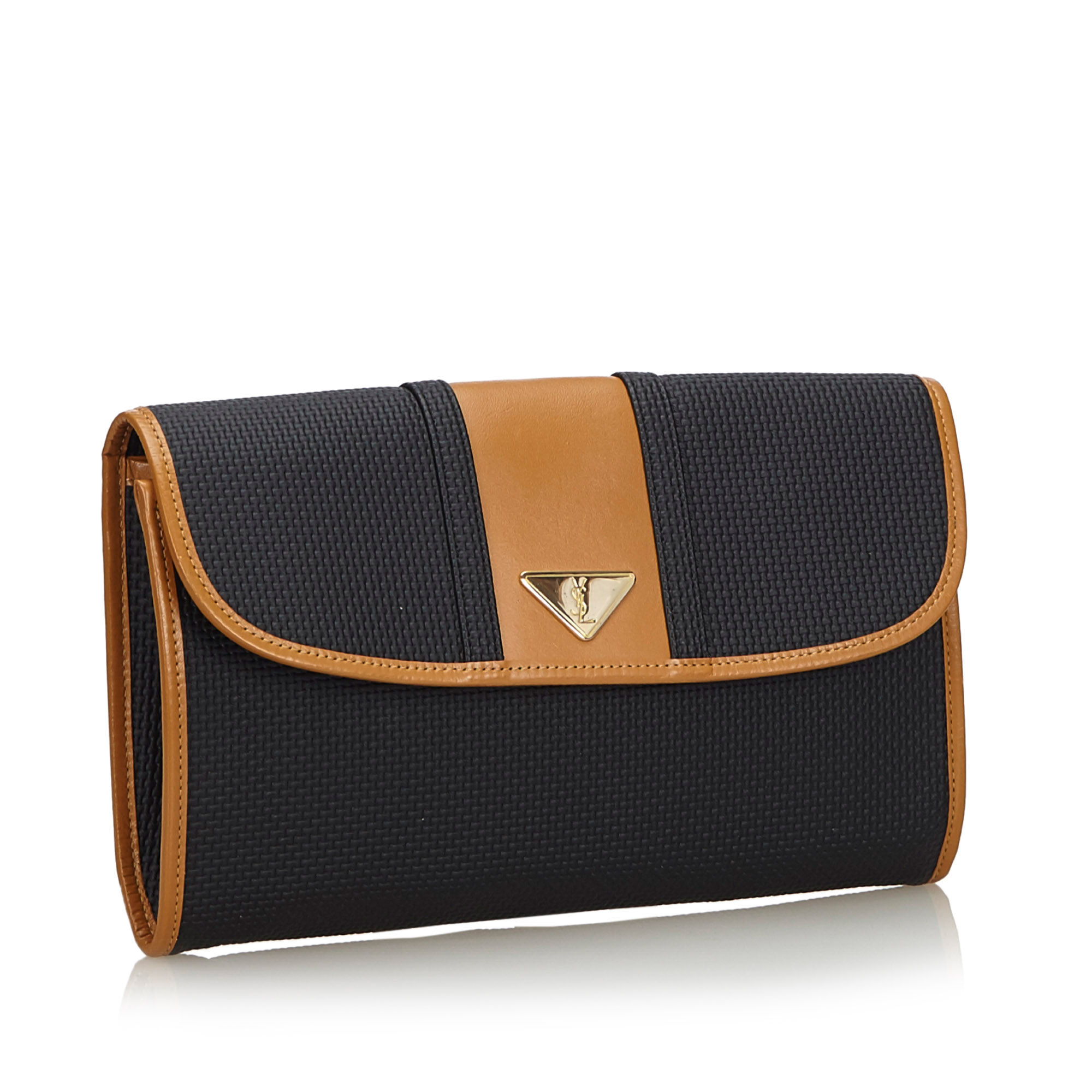 YSL Woven Flap Clutch Bag, this clutch bag features a PVC body with leather trim, a front flap - Image 2 of 8