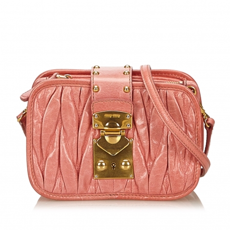 Miu Miu Gathered Leather Shoulder Bag, this shoulder bag features a gathered leather body, flat