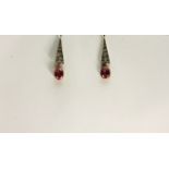 Vintage Pink paste Drop Earrings, oval cut pink paste, suspended from triangular drops, stone set,