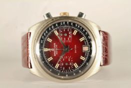 GENTLEMENS BREITLING DATORA CHRONOGRAPH WRISTWATCH, circular sunburst two tone red twin register