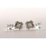 Pair of Aquamarine and Diamond Earrings, set with 2 oval cut light blue natural aquamarines