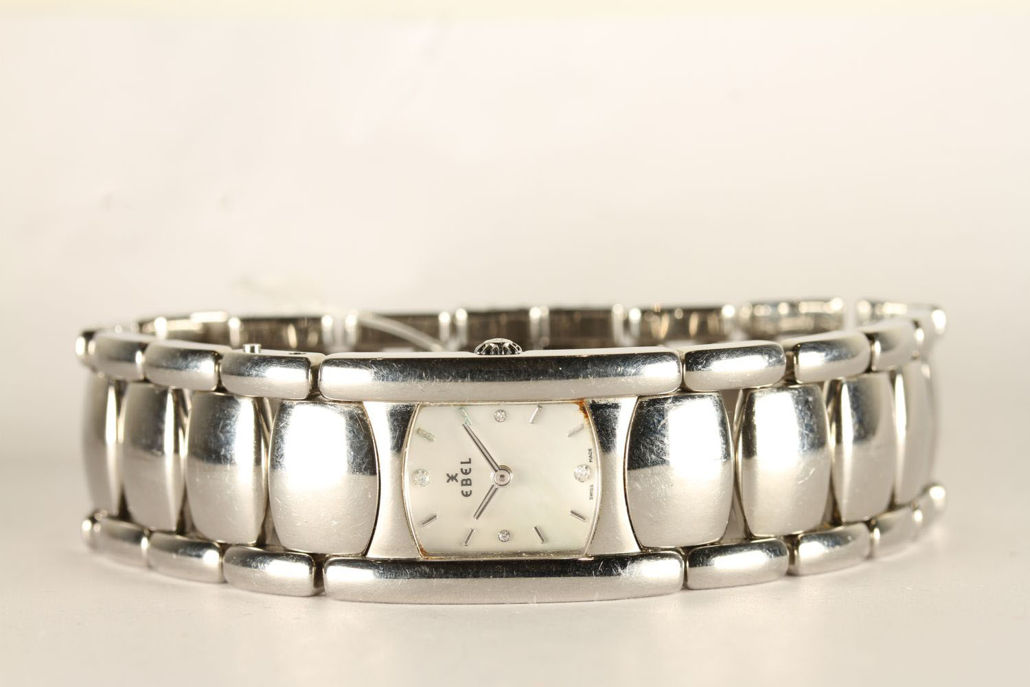 LADIES EBEL BELUGA DIAMOND DOT DIAL WRISTWATCH, rounded square mother of pearl dial with silver