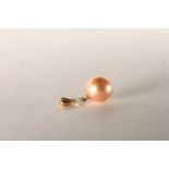 Pearl and Diamond Pendant, set with a pink South Sea Pearl, with round brilliant cut diamond 0.06ct,