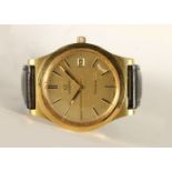 GENTLEMENS OMEGA GENEVE WRISTWATCH, circular champagne dial with baton hour markers, date aperture