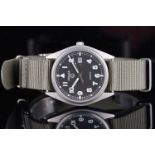 GENTLEMENS PULSAR MILITARY WRISTWATCH, circular black dial with lume Arabic numerals and hands,