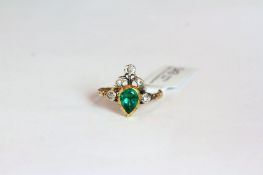 Georgian Emerald and diamond ring, pear cut emerald set in a closed back setting, approximately 6.