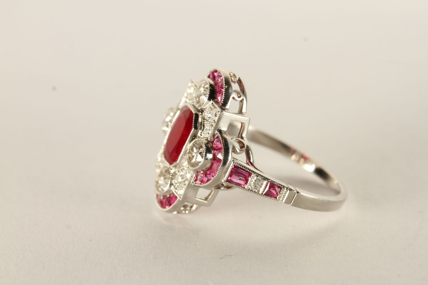 Edwardian-style platinum ruby and diamond dress ring. Central ruby 1.65ct, approx. Diamonds, 1.20 - Image 2 of 2