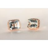 Pair of Aquamarine and Diamond Stud Earrings, set with 2 emerald cut aquamarines totalling 7.74ct,