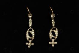 .Early 20th Century Paste set earrings, white paste stones mounted in old Georgian style mounts,
