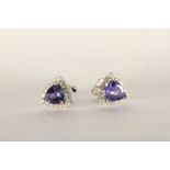 Tanzanite and Diamond Stud Earrings, set with 2 trilliant cut violet blue tanzanites totalling 2.