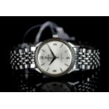 GENTLEMENS OMEGA AUTOMATIC CHRONOMETER CONSTELLATION WRISTWATCH REF. 167.005, circular silver dial