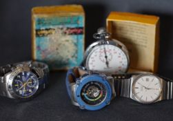 VINTAGE GROUP INCL SEIKO HANHART TIMER W/ BOX & INSTRUCTIONS , circular white dial with red and