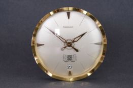 VINTAGE JAEGER LECOULTRE DESK CLOCK, circular silver dial with gold applied and painted hour markers