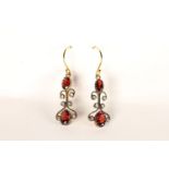 Unusual Garnet and Diamond Drop Earrings, fish hooks, total length approximately 3.8cm, comes with a