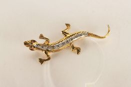 ***TO BE SOLD WITHOUT RESERVE - EX SHOP STOCK*** Diamond & Ruby Lizard Brooch, stamped 9ct yellow