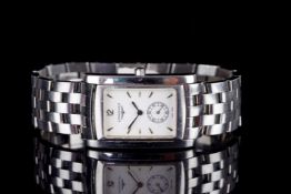 GENTLEMENS LONGINES WRISTWATCH, rectangular off white dial with tear drop hour markers and sword