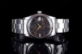 GENTLEMENS ROLEX OYSTERDATE PRECISION REF. 6694, circular black dial with gold hour markers and