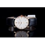 GENTLEMENS LONGINES 9CT GOLD WRISTWATCH, circular off white dial with gold hour markers and hands,