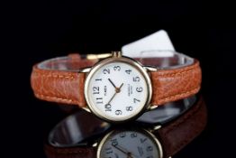 LADIES TIMEX WRISTWATCH, circular white dial with black Arabic numerals and hands, 25mm gold plate