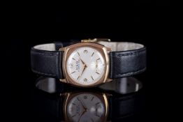 GENTLEMENS H&G 9CT GOLD WRISTWATCH, circular silver dial with applied hour markers and hands, 27mm