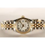 LADIES ROLEX DATEJUST WRISTWATCH REF 179173, circular white dial with applied roman numerals, date