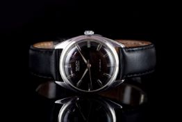 GENTLEMENS GRUEN PRECISION WRISTWATCH, circular black dial with unique hour markers and alpha hands,