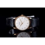 GENTLEMENS RECORD DE LUXE 9CT GOLD WRISTWATCH, circular silver dial with applied Arabic numerals and