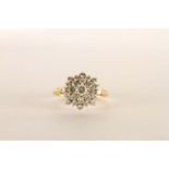 Diamond Cluster Flower Ring, set with diamonds, claw set, stamped 18ct yellow gold, finger size N