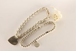 2 x Silver Bracelets, Tiffany & Co bead link bracelet, stamped sterling silver, approximate