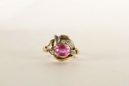 Purple Sapphire and Diamond Ring, centre set with a purple sapphire, 4 claw set, surrounded by