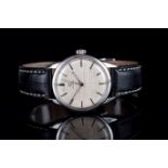 GENTLEMENES OMEGA SATIN DIAL WRISTWATCH, circular satin dial with silver baton hour markers and