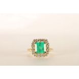 Step-cut Emerald and Diamond Cluster Ring, total approximate Emerald weight 2.84ct, total