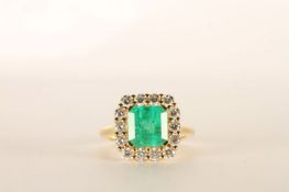 Step-cut Emerald and Diamond Cluster Ring, total approximate Emerald weight 2.84ct, total