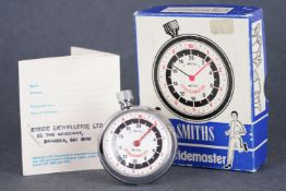 VINTAGE SMITHS PEDOMETER STRIDEMASTER W/ BOX GUARANTEE, circular white dial with black and red