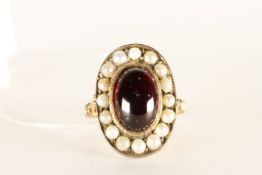 ***TO BE SOLD WITHOUT RESERVE - EX SHOP STOCK*** Cabochon Garnet and Seed Pearl Ring, finger size M,