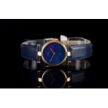 LADIES CARTIER VERMEIL QUARTZ WRISTWATCH W/ TRAVEL POUCH, circular blue and gold dusted dial with