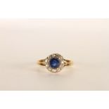 Sapphire and Diamond Ring, set with a single sapphire to the centre, surrounded by diamonds, not