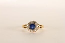 Sapphire and Diamond Ring, set with a single sapphire to the centre, surrounded by diamonds, not