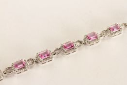 Pink Sapphire and Diamond Cluster Bracelet, total approximate pink sapphire weight 10.96 ct, total