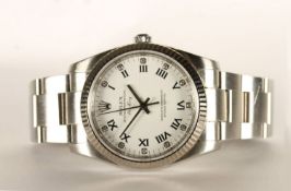 GENTLEMENS ROLEX AIR-KING WRISTWATCH Model 114234, circular white dial with roman numerals and