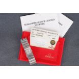 LADIES OMEGA CONSTELLATION QUADRA WRISTWATCH W/ WARRANTY & BOOKLETS, square mother of pearl dial