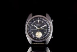 GENTLEMENS SEIKO AUOTMATIC CHRONOGRAPH WRISTWATCH, circular black dial with stick hour markers and