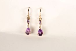 ***TO BE SOLD WITHOUT RESERVE - EX SHOP STOCK*** Pair of amethyst drop earrings, stamped 9ct