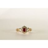 Burma Ruby and Diamond Ring, centre set with a burma ruby, 4 claw set, surrounded by diamonds,