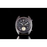 GENTLEMENS SEIKO AUTOMATIC CHRONOGRAPH WRISTWATCH, circular black dial with stick hour markers and