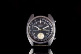 GENTLEMENS SEIKO AUTOMATIC CHRONOGRAPH WRISTWATCH, circular black dial with stick hour markers and