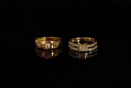 2 x RINGS, 18CT THREE STONE GYPSY SETTING STYLE DIAMOND RING ,estimated as 0..25ct , hallmarked,