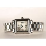 LADIES CHOPARD HAPPY SPORT WRISTWATCH REF 27/8349-23 W/PAPERWORK, square white dial with roman