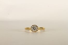 Diamond Solitaire Ring, set with a round cut diamond, claw set, 18ct yellow gold, finger size O.